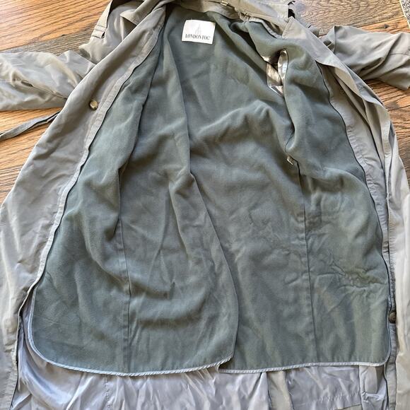 Vintage London Fog Trench Coat 8P Gray Suede Feel Zip Liner Belted Shoulder Pads - Picture 6 of 11